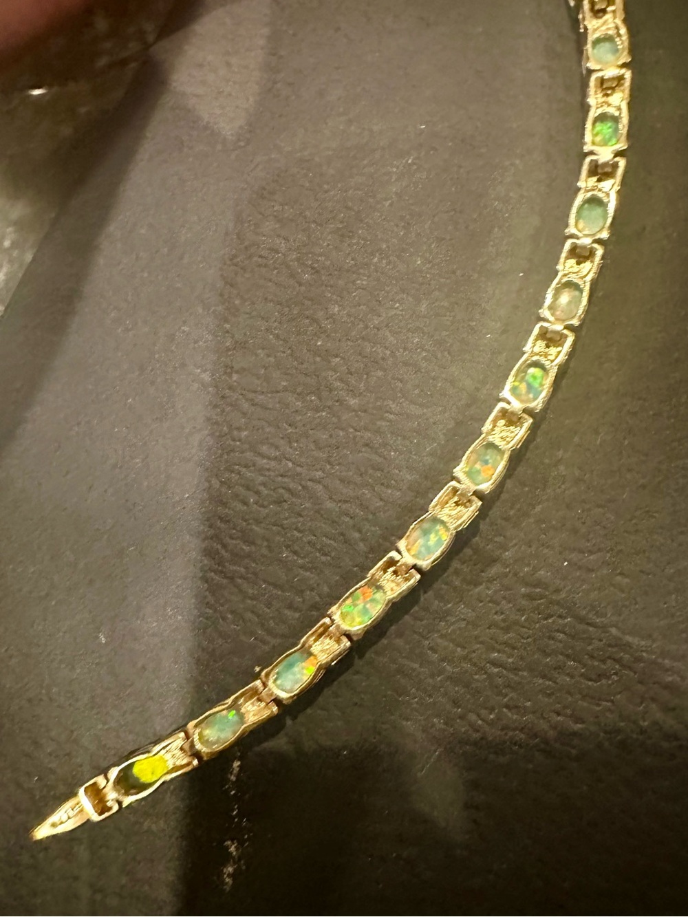 10K Solid Gold Diamond Tennis Bracelet w Natural Opal Solid 10K gold bracelet - Picture 6 of 10